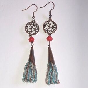 Bohemian Tassel Earrings with Red Beads